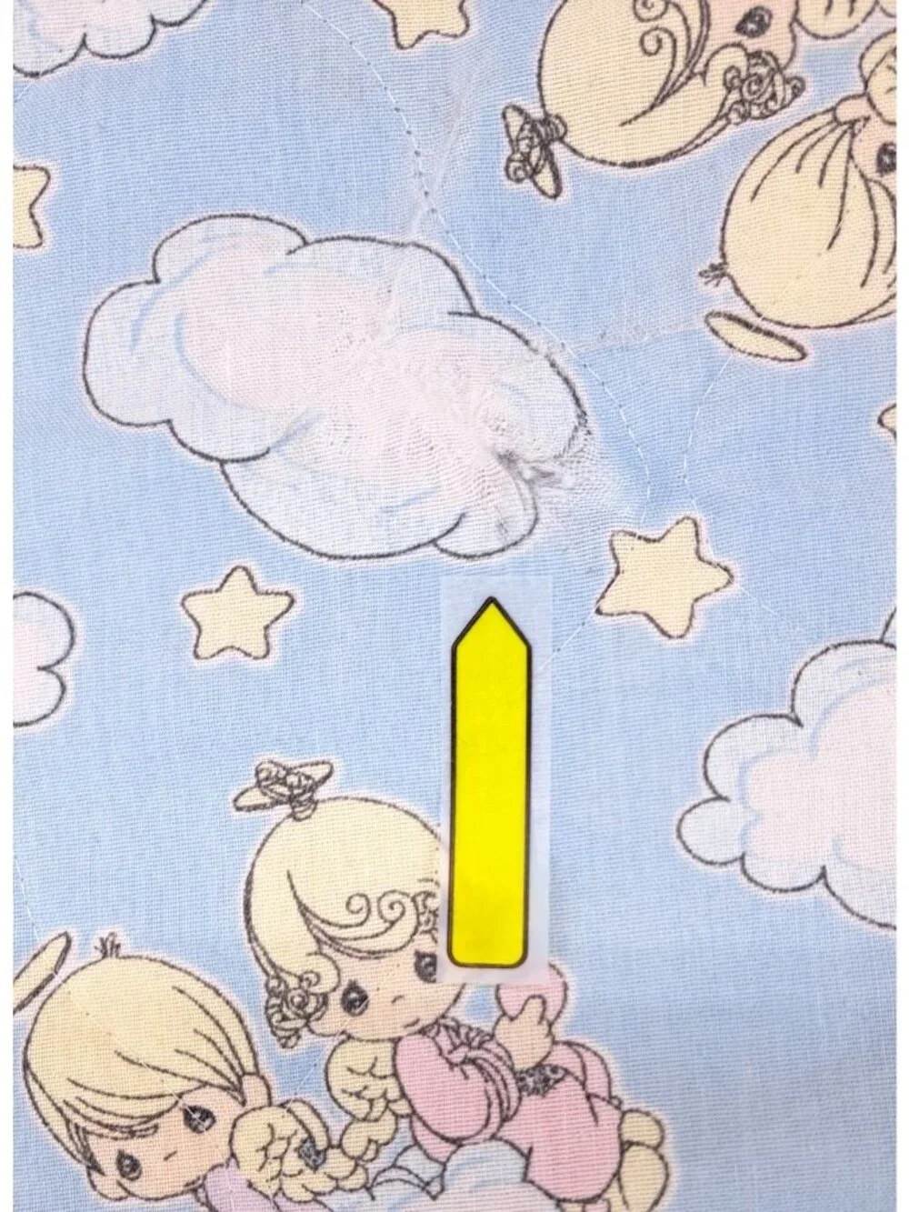 Vintage Handmade Precious Moments Baby Angel Quilt Blanket Blue Double Sided